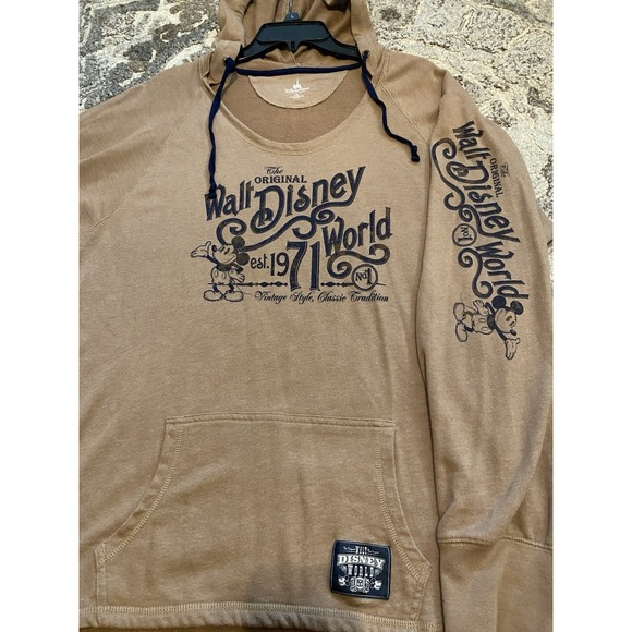 Disney Parks Hoodie Womens 2XL Walt World Brown Pullover Sweatshirt Mickey Logo - Picture 10 of 10